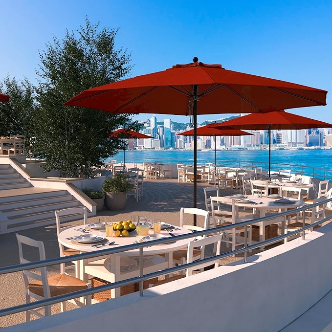 California Umbrella 11Ft Commercial Grade Sunbrella Fabric Market Umbrella, Pulley Lift, Aluminum/Fiberglass, 2mm pole wall, Bronze Frame, Terracotta Fabric