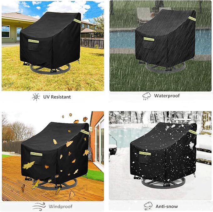 Outdoor Swivel Lounge Chair Cover 2 Pack,(32W x 35D x 36H inches ) 100% Waterproof Heavy Duty Outdoor Chair Covers， Patio Chair Covers Waterproof Patio Furniture Covers（Black）