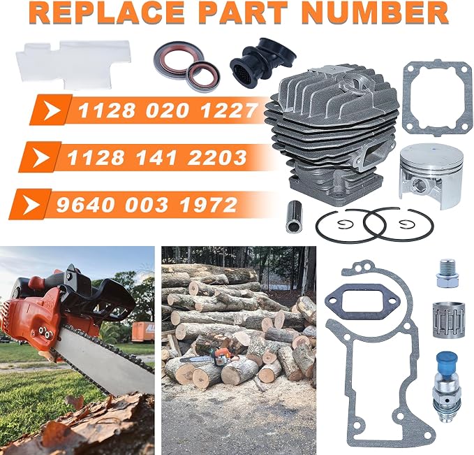 MS440 044 Cylinder Piston Kit for Stihl 044 MS 440 Magnum Chainsaw Parts, 52mm Big Bore Top End Rebuild Pop Up Kit with Gasket Set For Stihl 044 MS440 Chain Saw (12mm Piston Pin) 1128 020 1227