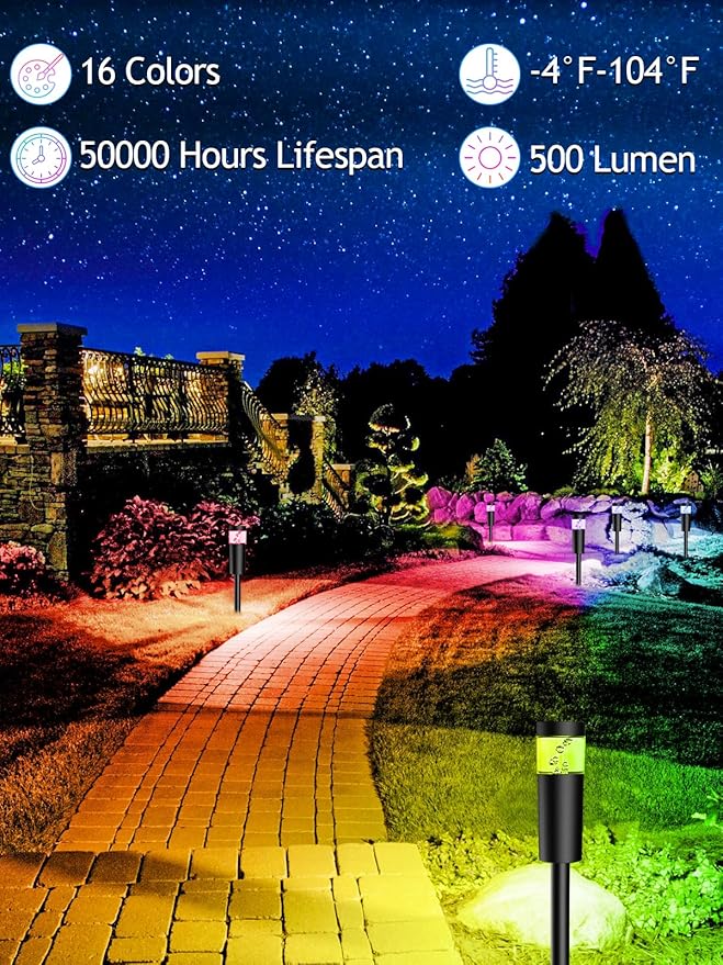 5W RGBW Low Voltage Landscape Pathway Lights with Connectors 12V Outdoor Landscape Lighting LED Bollard Path Lights Wired IP65 Waterproof RGBW Walkway Light for Garden Yard Lawn (2Pack)