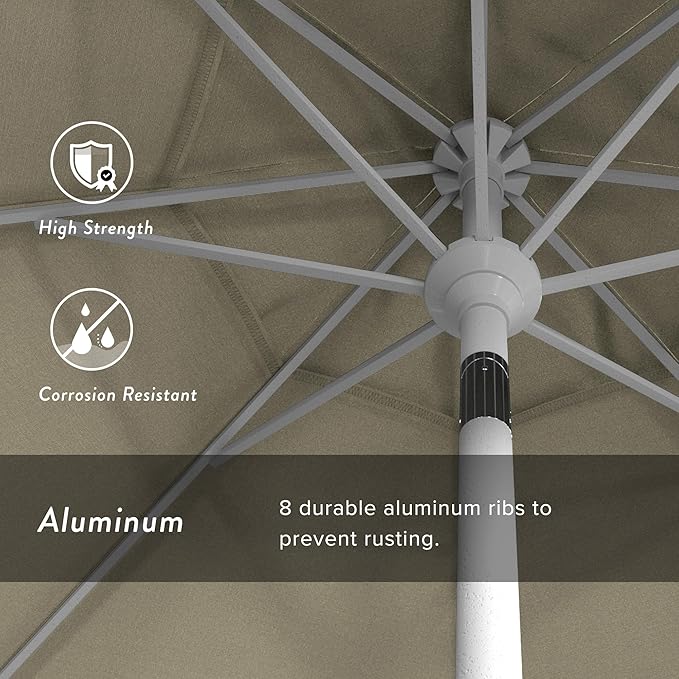 California Umbrella 7.5' Rd. Aluminum Patio Umbrella, Crank Lift, Collar Tilt, White