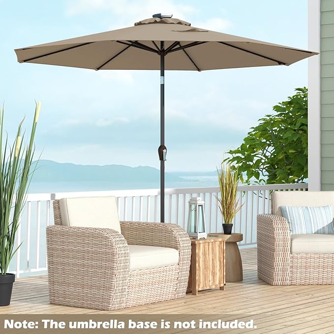 Giantex 9ft/10ft Outdoor Patio umbrella with Solar Lights, Table Market Umbrella with Crank and Push-button Tilt System, Solar LED Lighted Patio Umbrella for Backyard Deck Pool Beach