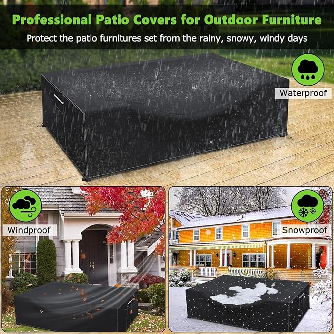 Patio Furniture Covers Waterproof, Heavy Duty 600D Outdoor Furniture Covers for Outside Sectional Sofa Set,Tear Resistance and Anti-UV, Black,108"L x 82"W x 28"H