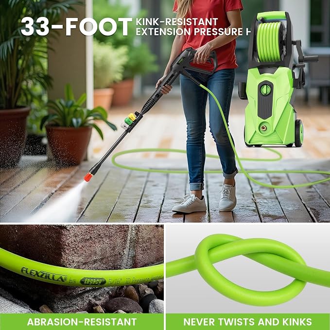 Pressure Washer 5001PSI Power Washers Powered with 33ft Pressure Hose, 4 Nozzle and Foam Cannon, powerwashers for Home, Cars, Fences, Patio, Green
