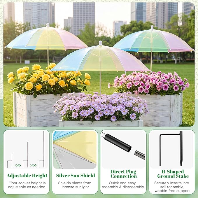 3 Pack Plant Umbrellas for Outdoor Plants Clear Transparent Plant Shade Umbrellas 23.6 Inch with Straight Pole for Potted Plants Seedlings Flowers Garden Beds