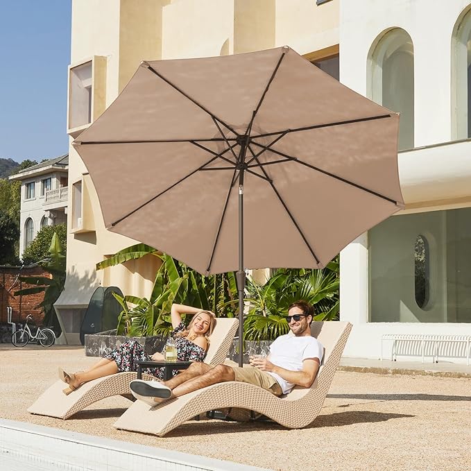 JEAREY 9FT Outdoor Patio Umbrella Outdoor Table Umbrella with Push Button Tilt and Crank, Market Umbrella 8 Sturdy Ribs UV Protection Waterproof for Pool, Garden (Tan)