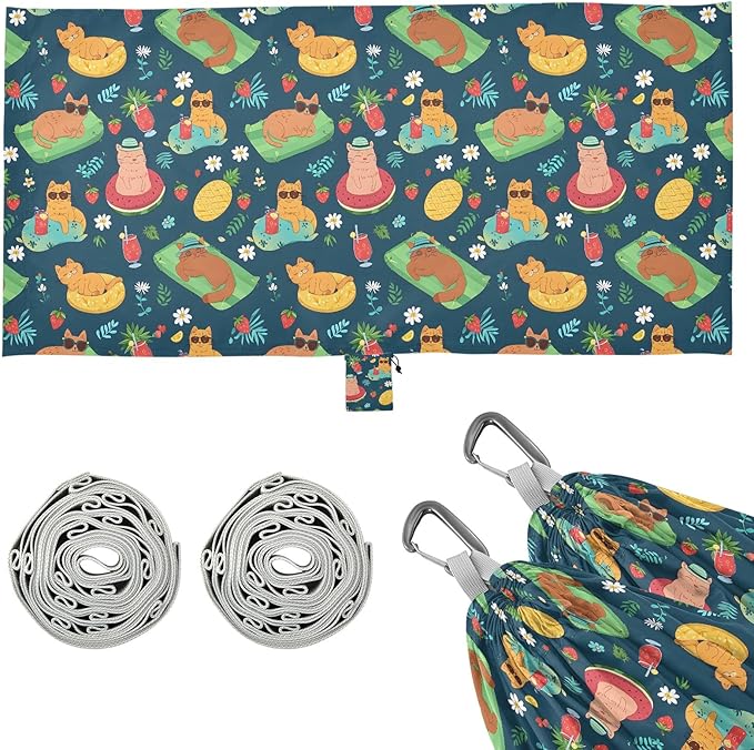 Camping Hammock Outdoor Hammocks for Outside Summer Cat Beach Trees Portable Lightweight with Pockets Tree Straps Indoor