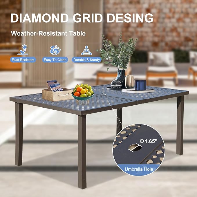 Domi Outdoor 7 pcs Patio Dining Set, Metal Dining Table, Swivel and Dining Chairs Conversation Set with Removable Navy Blue Cushions for Garden Lawn Yard