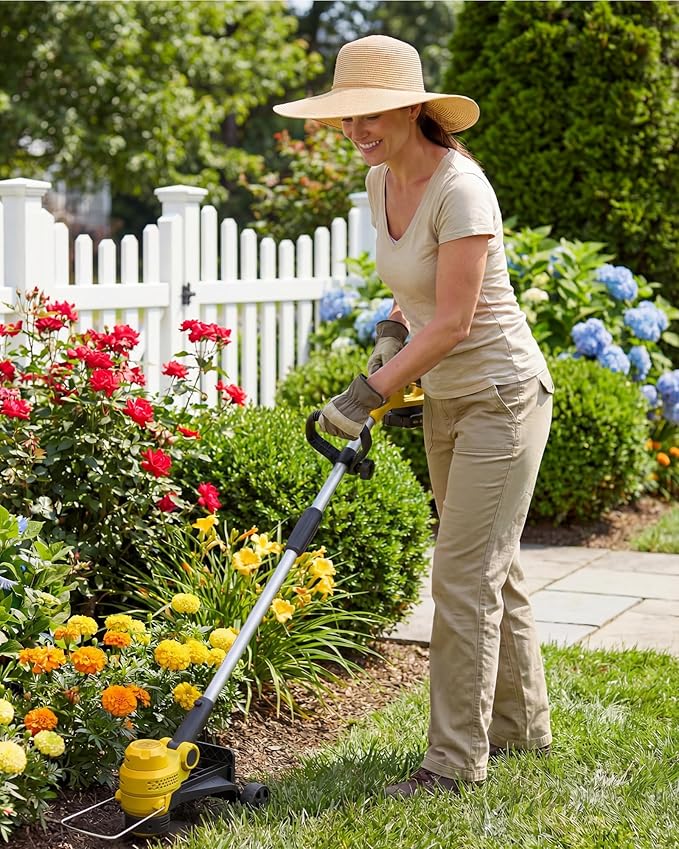 IDEALHOUSE 20V Cordless String Trimmer/Edger, 2-in-1 Weed Trimmer with Guide Wheel for Clean Edges, 12" Cutting Swath, Adjustable Length, Includes 8 Spools, Black & Yellow