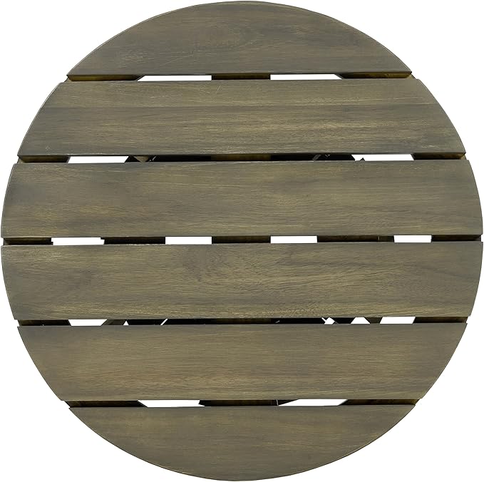 Outdoor Acacia Wood Patio Side Table, 15.75-inch Round Side Coffee Table,for Backyard, Lawn, Balcony (Grey-Side Table)