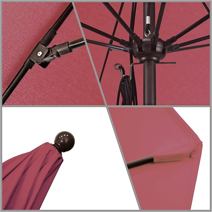 California Umbrella 11Ft Commercial Grade Sunbrella Fabric Market Umbrella, Pulley Lift, Aluminum/Fiberglass, 2mm pole wall, Bronze Frame, Hot Pink Fabric