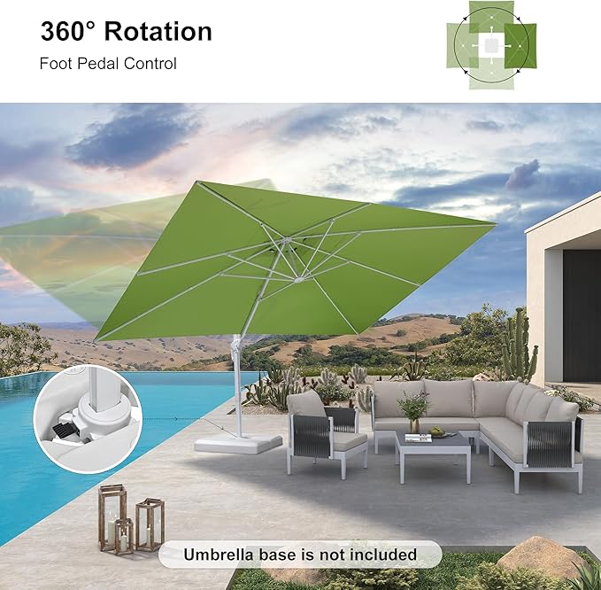 PURPLE LEAF 10' × 13' Patio Umbrella White Cantilever Umbrella Aluminum Square Outdoor Offset Umbrella Hanging Windproof with 360° Rotation for Garden Deck Pool, Green