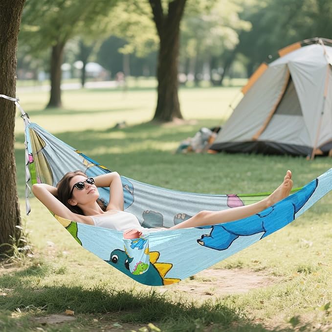 Cartoon Animal Dinosaur Colorful 330lb Capacity Camping Hammock Backyard Hammock for Outside Patio Garden soporte para hamacas para adultos
