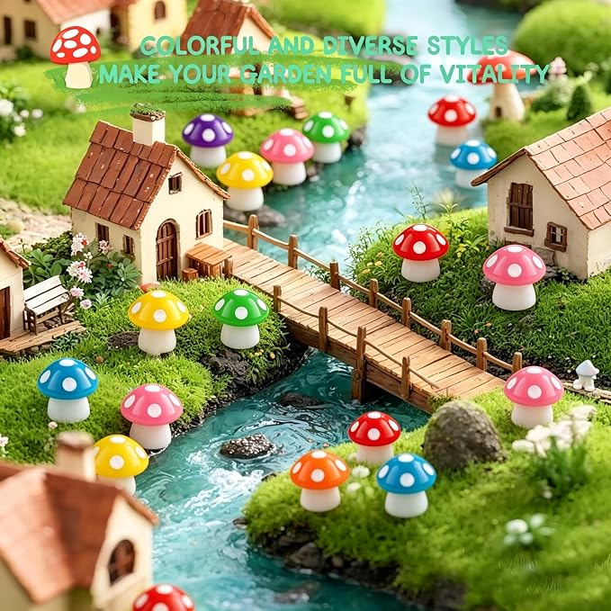 120pcs Mini Resin Mushroom 15 Colors Small Mushrooms Figures Tiny Resin Mushrooms Plastic Little Miniature Mushrooms for Micro Fairy Garden Landscape Aquarium Accessories Dollhouse Hide Crafts Decor
