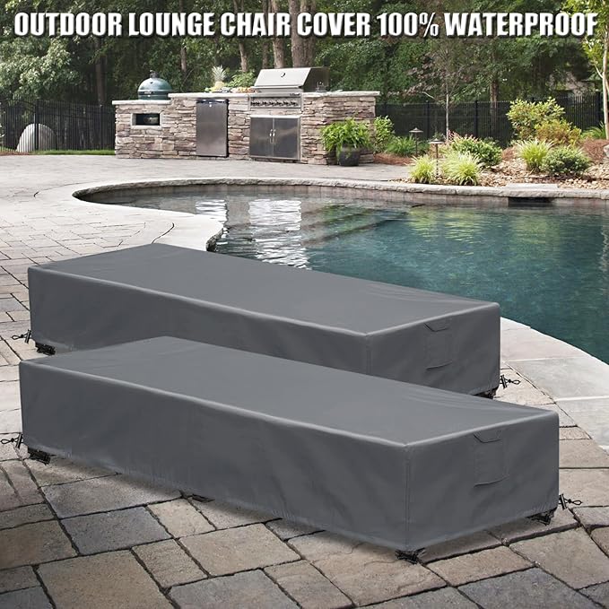 Patio Lounge Chair Covers 4 Pack Waterproof Outdoor chaise lounge cover 80" x 28" x 14" H 600D Weather Resistant Material, UV Protection, Windproof Design Outside Furniture Covers, Grey