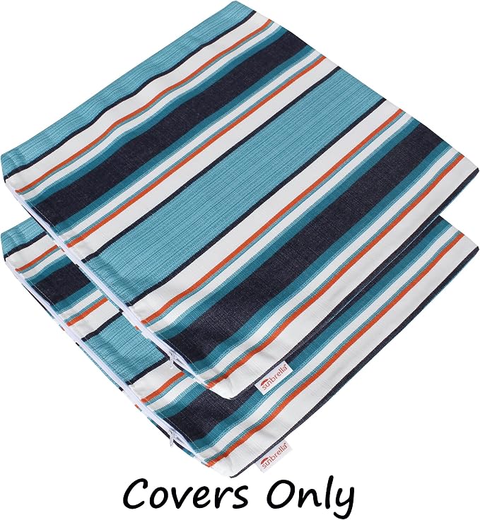 Outdoor/Indoor Sunbrella Throw Pillow Cover Only Square Set of 2 Pieces 20 inch x 20 inch Token Surfside Stripe - Insert Not Included, Navy/Teal