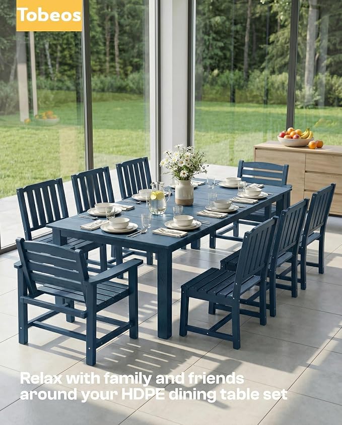 5-Piece Outdoor Dining Set, 10x10FT Cantilever Umbrella for 4,Navy Blue