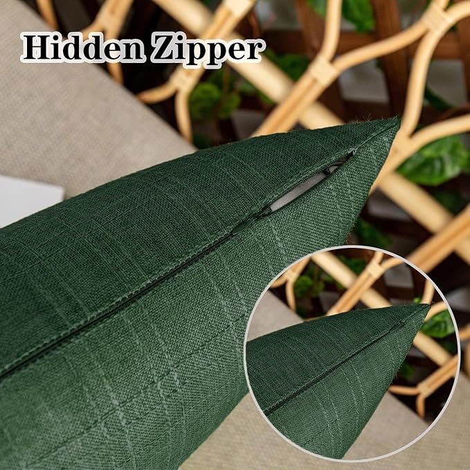 Kevin Textile Outdoor Waterproof 24”x24” Pillow Covers 2 Pack, Army Green | Water Resistant, Soft Faux Linen-cotton Yarn-dyed Woven Texture Throw Pillow Covers for Tent Patio Garden Couch Sofa