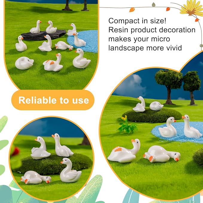 72 pcs Mini Resin Swan Many Styles Variety Tiny Animals Figures Miniature Little Small Animal Figurines Bulk for Micro Fairy Garden Landscape Accessories Hide Crafts Decor Aquarium