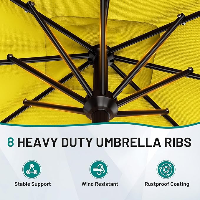 AreShark 8' x 10' Rectangle Patio Umbrellas for Outdoor, Outdoor Table Umbrella, Large Outdoor Patio Umbrellas with 8 Sturdy Ribs for Pool, Garden, Market (Yellow)