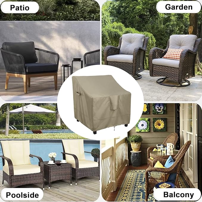 OutdoorLines Outdoor Waterproof Furniture Chair Cover - UV-Resistant Patio Lawn Chair Covers for Outdoor Furniture Windproof Heavy Duty Chair Covering, 2 Packs, 33.5Wx31.5Dx36H Inches, Camel