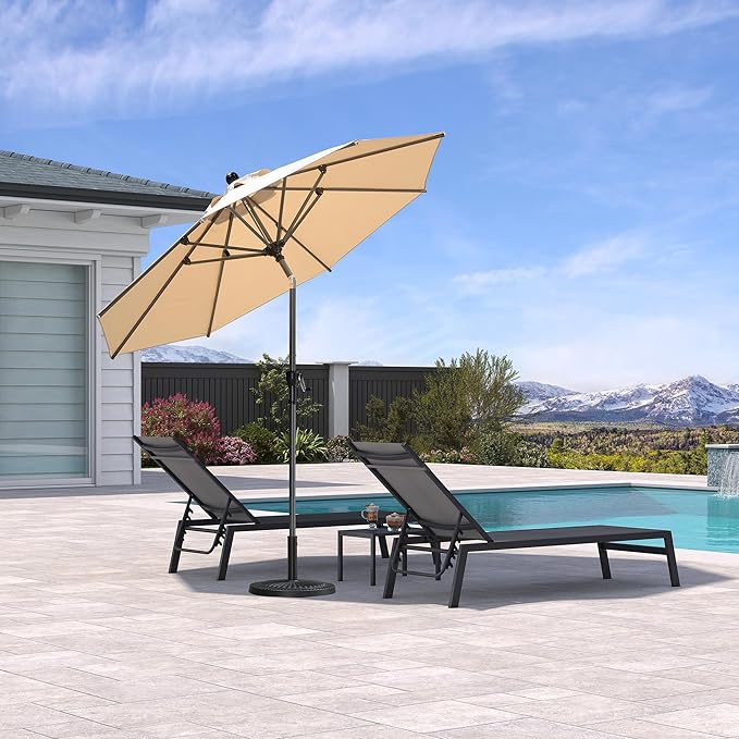 PURPLE LEAF 8' Round Patio Umbrella Outdoor Table Umbrella Aluminum Frame Market Umbrella Sun Umbrella with 8 Sturdy Ribs & Tilt for Garden Deck Lawn & Pool Beige