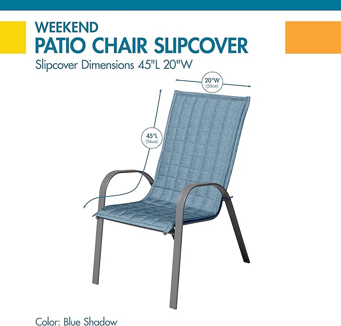 DUCKCOVERS Weekend Water-Resistant Patio Chair Slipcover, 45 x 20 Inch, Blue Shadow, Outdoor Chair Covers