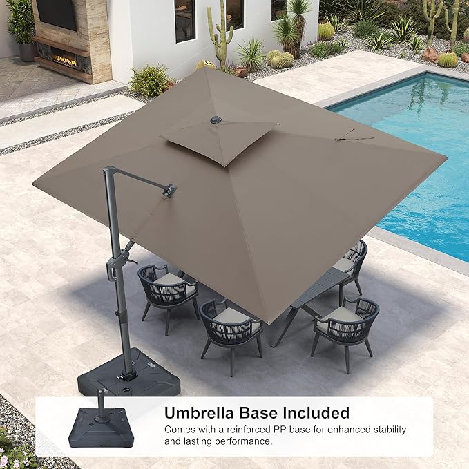 PURPLE LEAF 9' x 12' Cantilever Patio Umbrella Outdoor Umbrella with 280lbs Base Large Rectangular Windproof Offset Umbrella for Pool Deck Garden, Ash Mocha