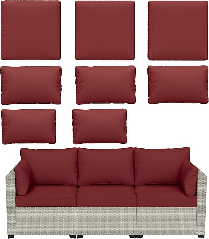 8 pcs Outdoor Cushion Slipcovers Outdoor Patio Cushions Covers Replacement Waterproof with Zipper w/3 Seat Cushion Covers and 5 Backrest Pillow Covers, Covers Only