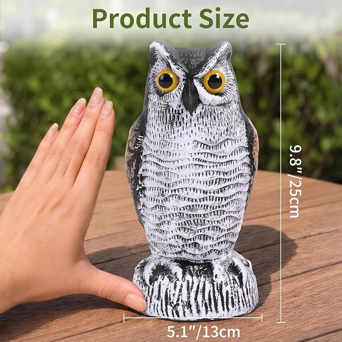 OFFO Fake Owl, Owl Statue for Garden and Yard Decoration, Weatherproof Plastic Outdoor Owl Decor for Porch Pool Patio Yard, 10-Inch Height, Round Ear Owl