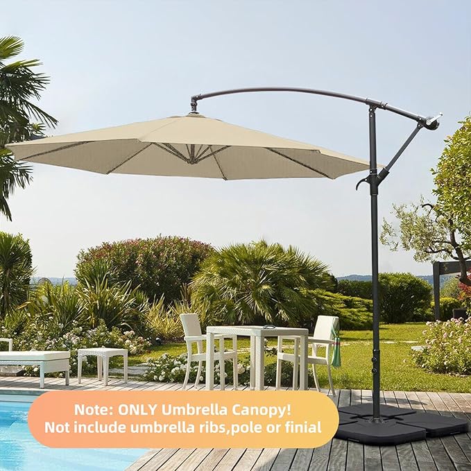 10ft Patio Umbrella Replacement Canopy for 8 ribs, Fits Hanging Offset Cantilever Market Outdoor Patio Shades，Canopy Only