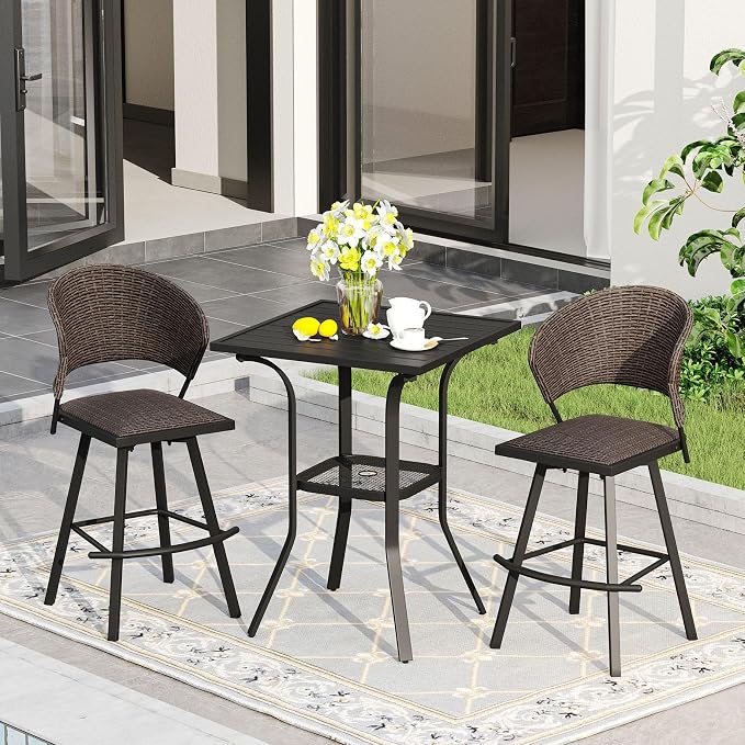 DIFY Patio Bar Height Table, 28" Square Outdoor Pub Table with 1.57" Umbrella Hole for Bistro, Garden, Poolside and Balcony, Black