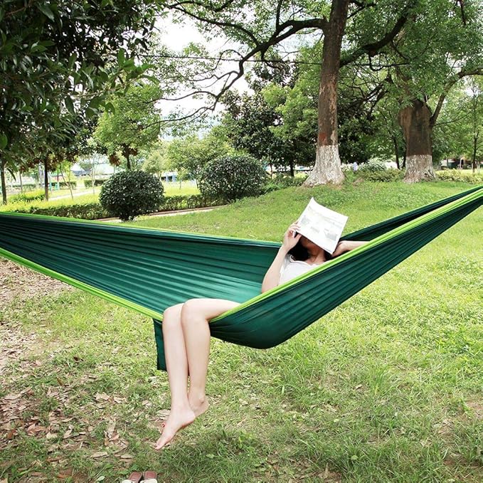 Portable Camping Travel Single Hammock, Hanging Bed with Tree Strap, Lightweight Nylon Hammock for Outdoor Backpacking, Includes 2 Straps and Metal Buckles for Quick (Matching Tree with Fruit Green