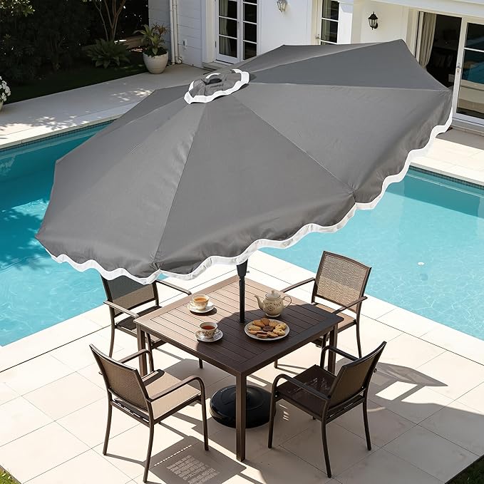 Weaxty 10FT Patio Umbrella, Trendy Color Scalloped Edge, UV-Resistant Canopy Outdoor Table Market Umbrella, Tilt Adjustment, Crank, Heavy-duty 8 Ribs for Backyard Poolside Deck Beach Lawn Backyard