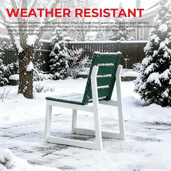 Costaelm Stinson 9-Piece Outdoor HDPE Patio Dining Table Set with Umbrella Hole & Dining Chairs for 8, Dark Green
