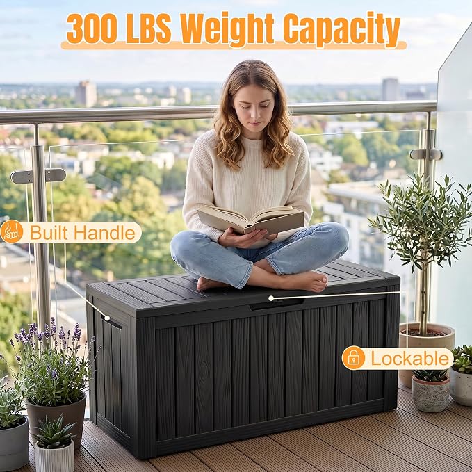 Outdoor Storage Box,140 Gallon Resin Deck Box,Waterproof & UV Resistant Lockable Package Delivery Bin,Toy Cabinet for Indoor & Outdoor