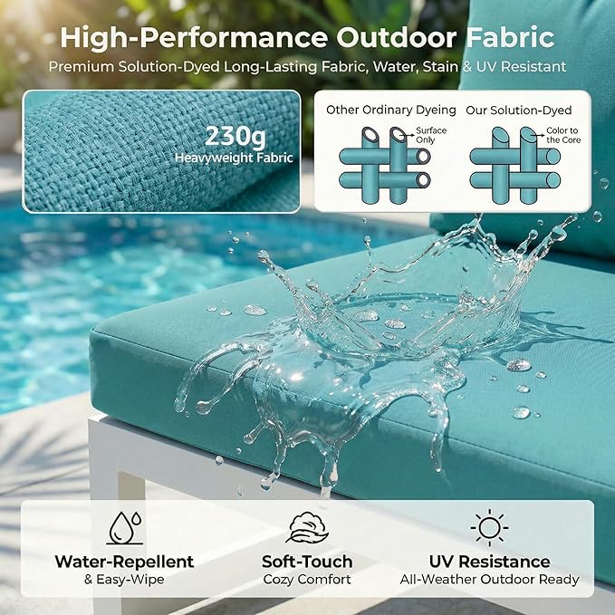 NICESOUL 8 Pcs Large Modern Aluminum Outdoor Sofa with Lounger & Fire Pit Table, 29" Deep Wide Seat, 500 lbs Durable Sectional Set for Heavy People, All Weather Patio Furniture Set for Backyard, Teal