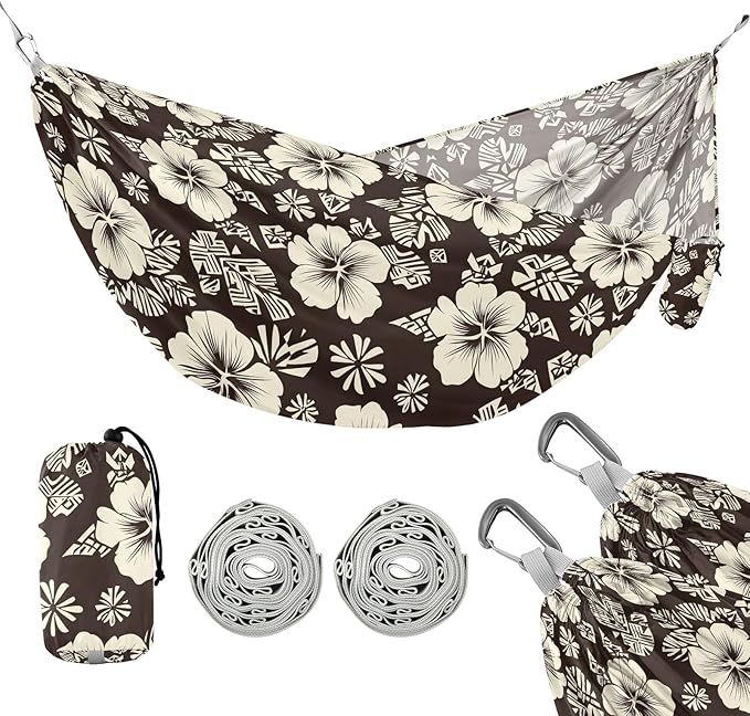 Camping Hammock Outdoor Hammocks for Outside Hawaiian Hibiscus Flowers Beach Trees Portable Lightweight with Pockets Tree Straps Indoor Small