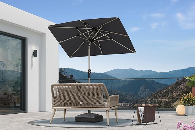 PURPLE LEAF 4' x 6' Rectangle Outdoor Umbrella for Patio with Tilt Adjustment, Patio Table Umbrella for 3 Year Fade Resistant, Aluminum Pool Market Umbrella for Deck, Garden, Patio, Poolside or Lawn