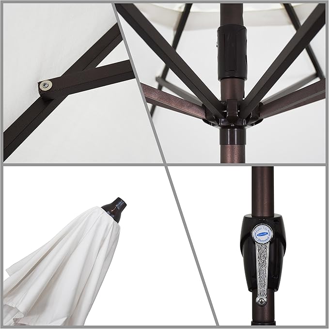 California Umbrella 12-Year Protection 9-Ft Outdoor Patio Umbrella, Sunbrella Fade-Resistant Acrylic Fabric, Auto Tilt and Crank, Heavy-Duty Aluminum Frame/ Reinforced Ribs, Bronze Pole, Cabana Regatta