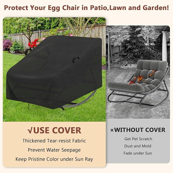 Oversized Double Rocking Papasan Chair Cover 31" - Waterproof 420D Oxford Fabric Patio Chair Cover with Drawstring, Buckles & Handles - Heavy Duty Weather Resistant Cover