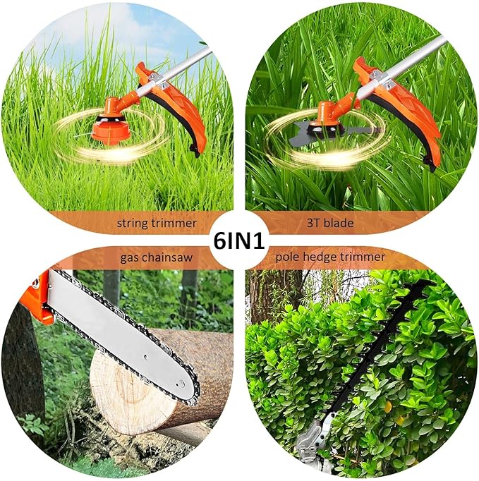 Weed Eater 52cc 2-Stroke Gas String Trimmer, 6 in 1 Weed Wacker with Guard Accessories