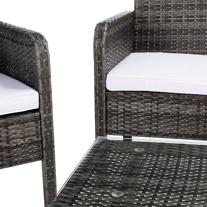 SAFAVIEH Outdoor Collection Aboka Grey Brown/White Cushion 4-Piece Conversation Patio Set PAT7505C