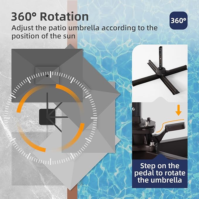 9x12 FT Patio Umbrella with LED Lights Cantilever Outdoor Large Heavy Duty Rectangle Aluminum Offset Umbrellas Double Top 360 Rotation 7 Tilt Adjustment for Pool Deck Garden, Grey