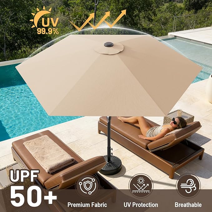 AreShark 9FT Patio Umbrella, Outdoor Umbrellas with 6 Sturdy Ribs
