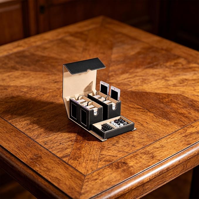 Card Storage Box with Holders and Dices Tray Multifunctional Deck Organizers with Removable Dividers Portable Carrying Organisers Case