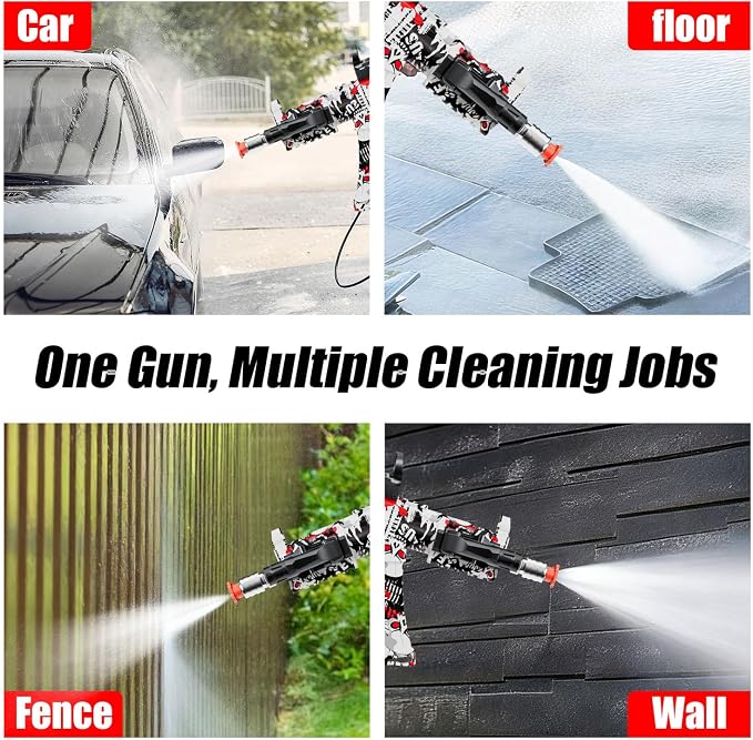 MP5S Pressure Washer Gun with Swivel - 3000 PSI High Pressure Spray Gun with 3/8" Quick Connect Plug Inlet, Foam Cannon Compatible Power Washer Handle for Car, Home & Outdoor Cleaning (Red)