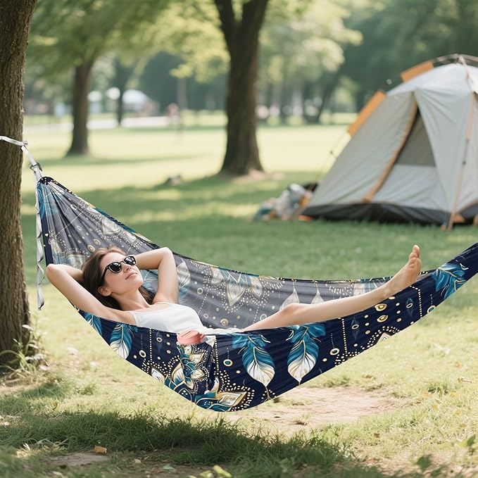 Camping Hammock Outdoor Hammocks for Outside Mandala Flower Feathers Beach Trees Portable Lightweight with Pockets Tree Straps Indoor