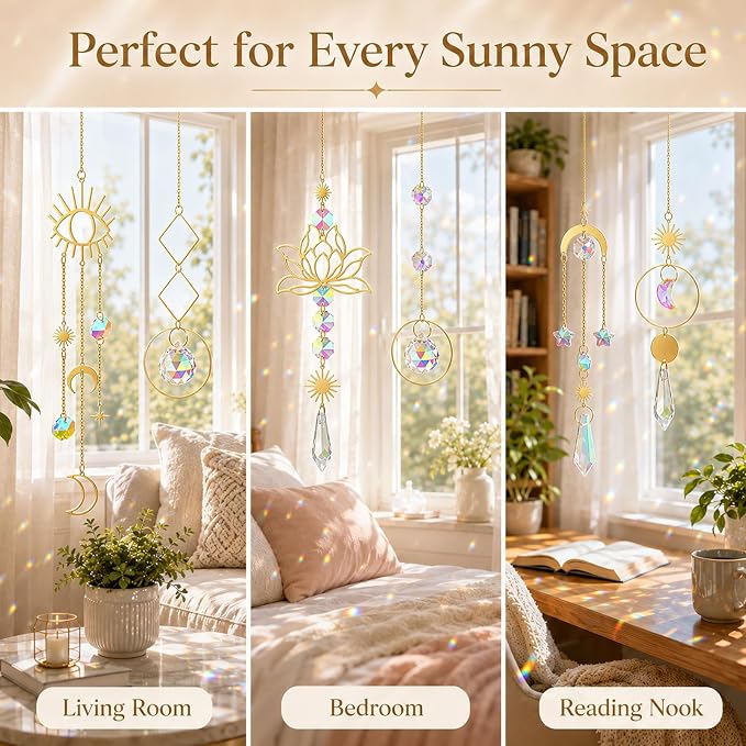 ilclviz Suncatcher Crystal Hanging Sun Catcher Prism with Chain Pendant Ornament Crystal Balls for Window