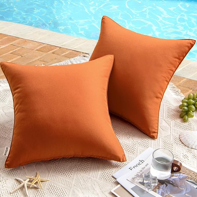 MIULEE Decorative Outdoor Waterproof Pillow Covers 16x16 Rust | Decorative Patio Furniture,Pack of 2,Accent Square Soild Throw Pillow Covers,Summer Garden Tent Couch Sofa